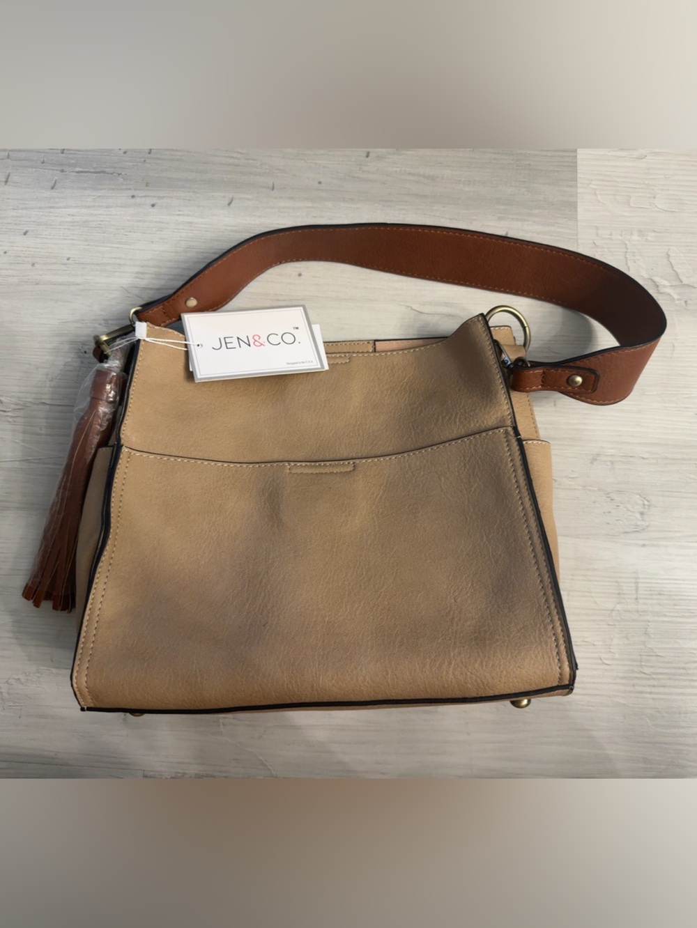 JEN & CO. Tan Crossbody Bag with Front Slip Pocket